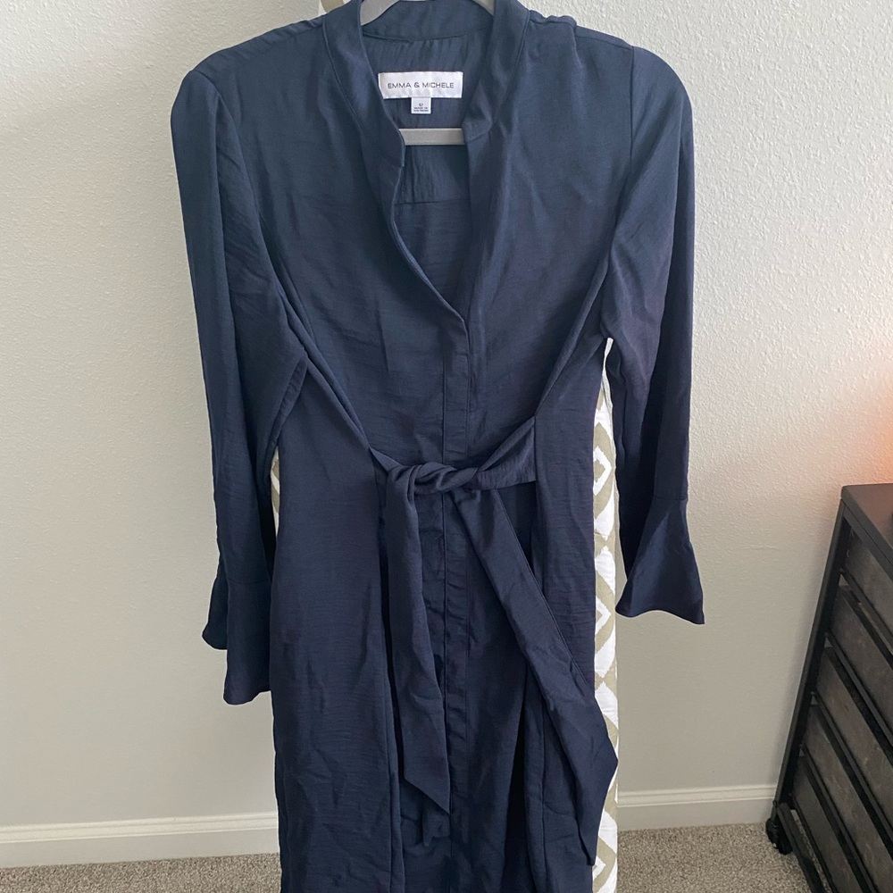 Navy Blue Long Sleeve Midi Dress